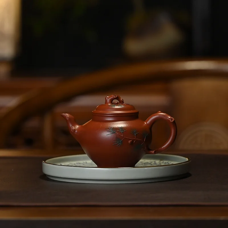 High-End Handmade Purple Clay Pot Made Raw Ore From Yixing Featuring Da Hong Pao And Song Bao Chun Designs 200ML With