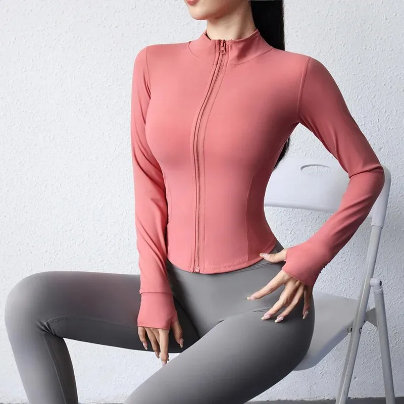 Women\'s Yoga Wear Highly Elastic Comfortable Quick-Drying Sports Fitness Wear Shaping Zipper Slim Training Wear Long Top Jacket