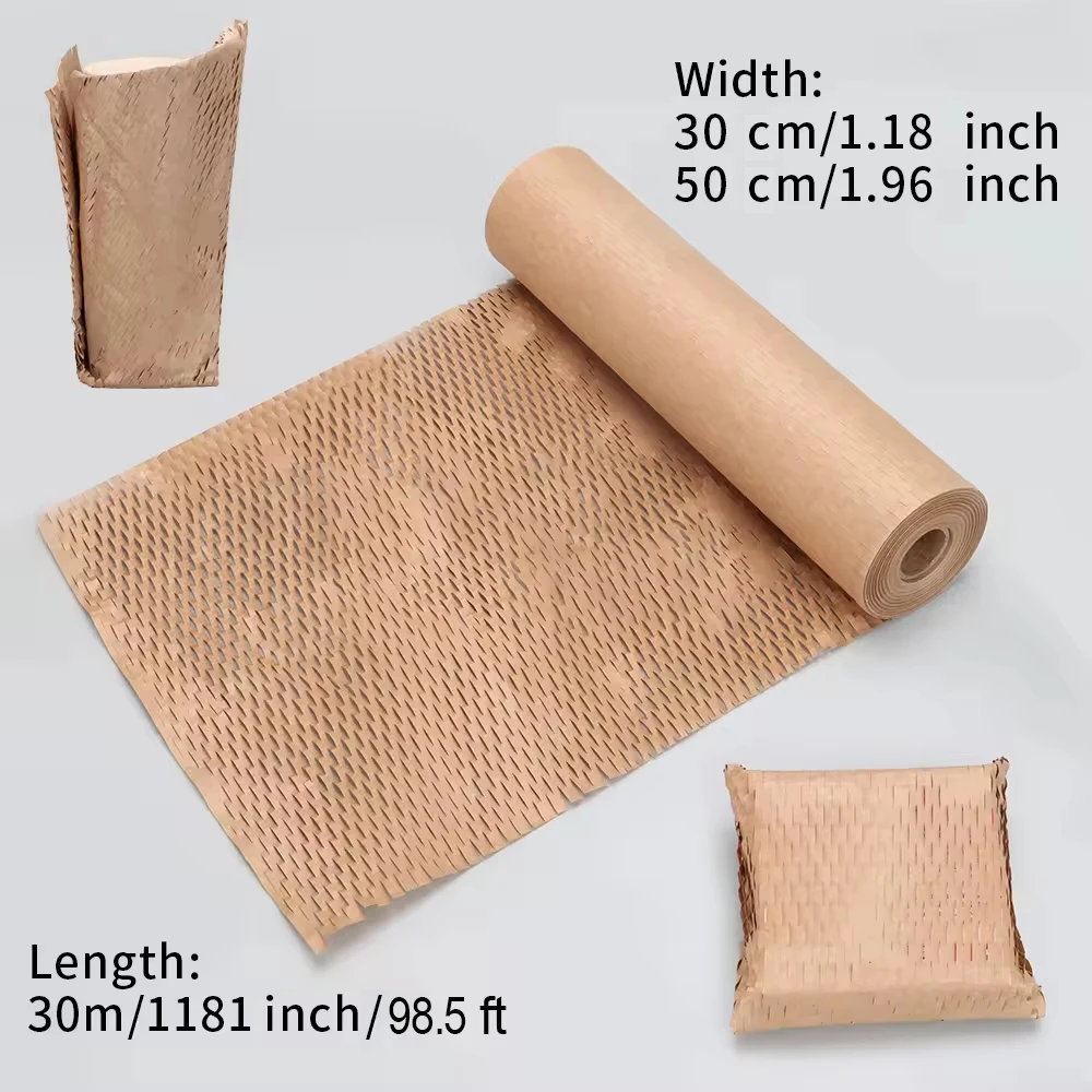 Honeycomb Kraft Paper Cushion Wrap Roll, Tape-Free Packaging Paper for Moving, Fragile Items, Shipping and Home Storage