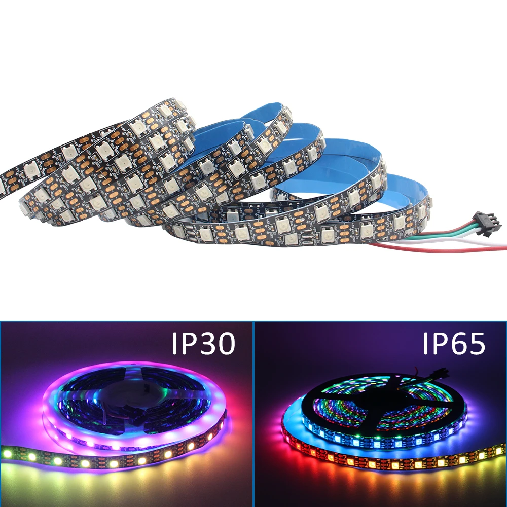 

WS2812B LED Strip 5V 60LEDs/m RGB Addressable Tape Light Black PCB 5050 RGBIC Magic Flex Ribbon 1M 2M 3M 4M 5M Linear Lighting