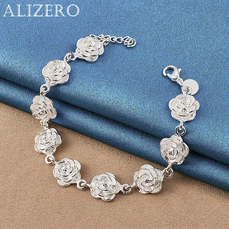 ALIZERO 925 Sterling Silver Camellia Flower Bracelets For Women Fashion Elegant Accessories Jewelry Christmas Gifts