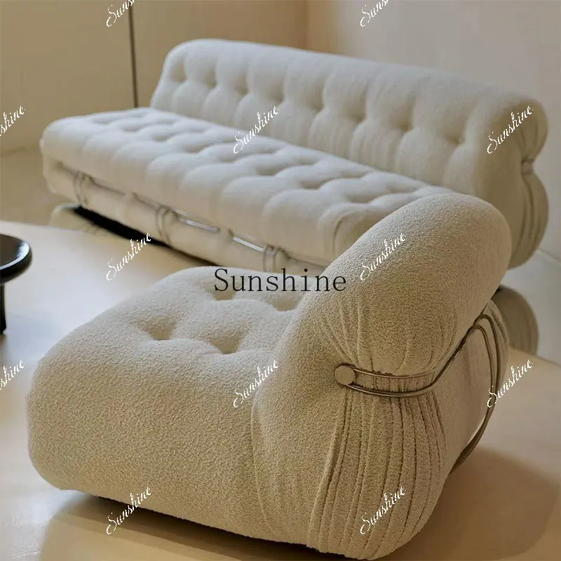 Medieval wabi-sabi wind lamb wool fabric small apartment living room large steel tooth hippo sofa chair  FT