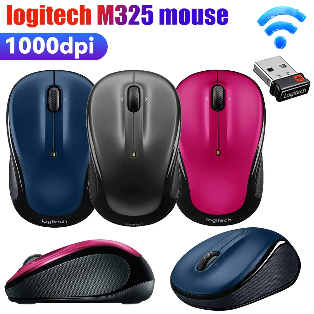 Logitech M325 3 Buttons Office Wireless Mouse 1000DPI 2.4GHz Unifying Receiver Ergonomic Optical Mice for Business Laptop Office