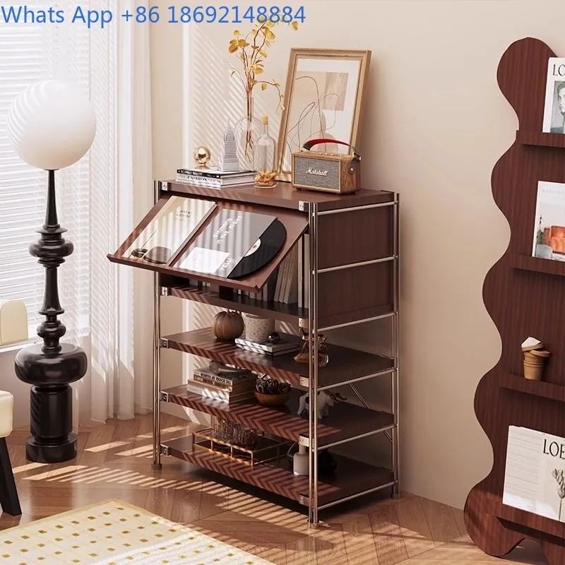 

Japanese Style Storage Rack Simple Magazine Cabinet Artistic Bedside Table Living Room Storage Cabinet Flip Door Walnut Color