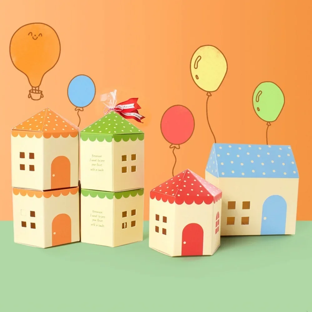 10pcs Color Castle Candy Box Simple Cartoon Candy Biscuit Packaging Paper Box Children\'s Festival Birthday Party Kids Gift Box