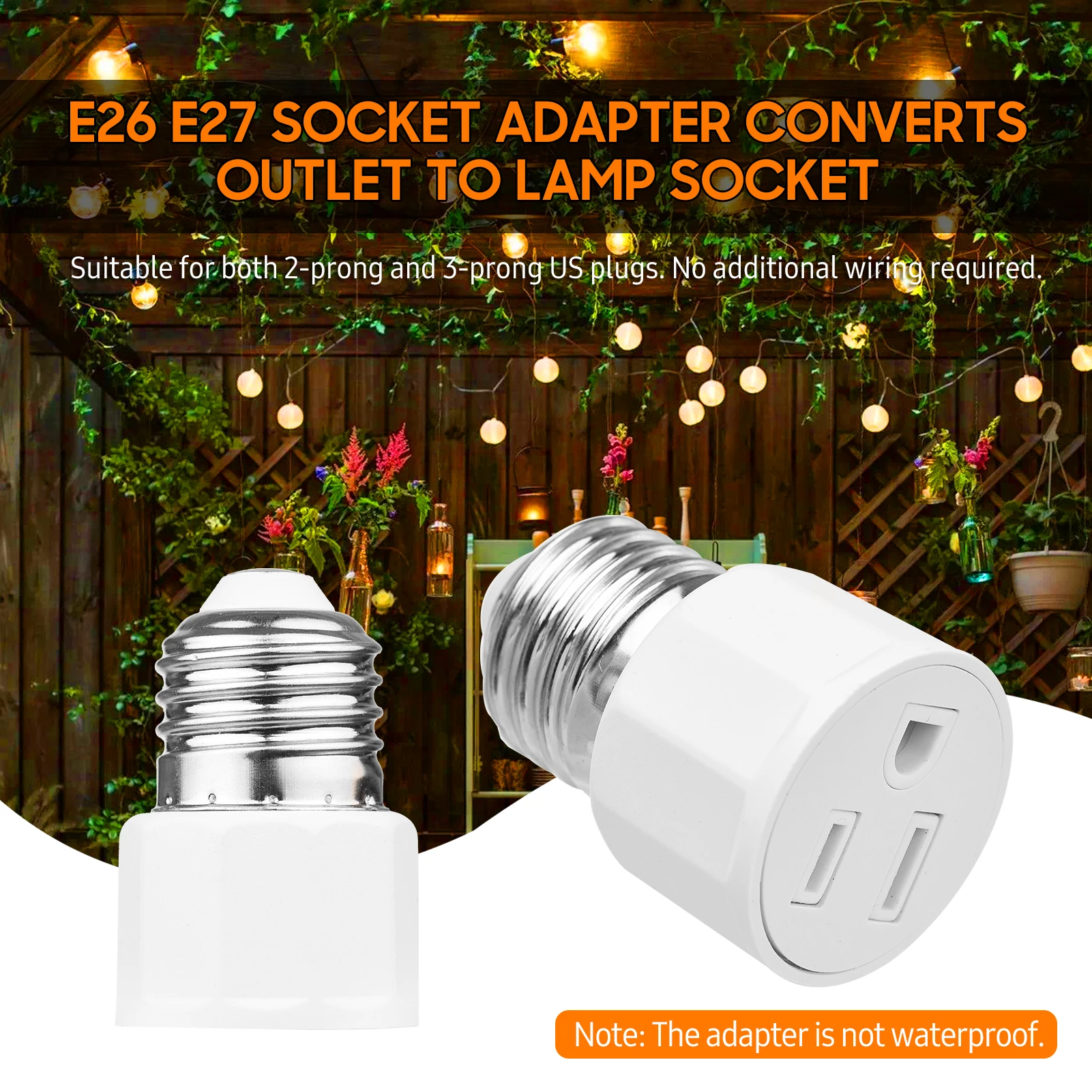 E26 E27 Light Bulb Socket Adapter 2 or 3 Prong AC Outlet To Lamp Socket Lamp Holder Adapter US Plug for Patio Shed Garage