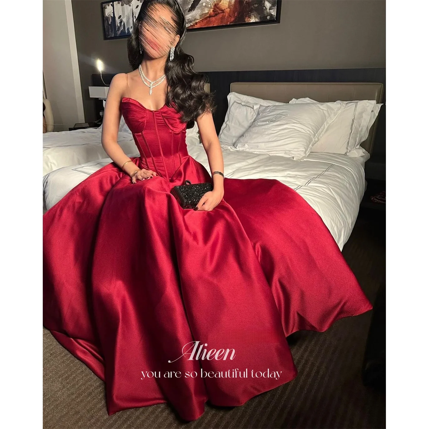 Aileen Satin Sweetheart Red Ball Gown Evening Dress 2026 Prom Dress Women's Ladies Custom Made Customized Robes de Soirée