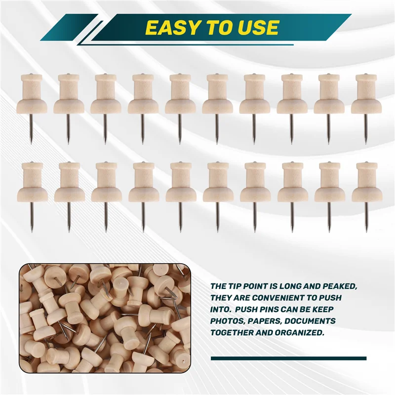 Advanced 80Pcs H-Shape Wood Decorative Push Pins, Wood Head And Steel Needle Point Thumb Tacks For Photos, Maps And Cork Boards
