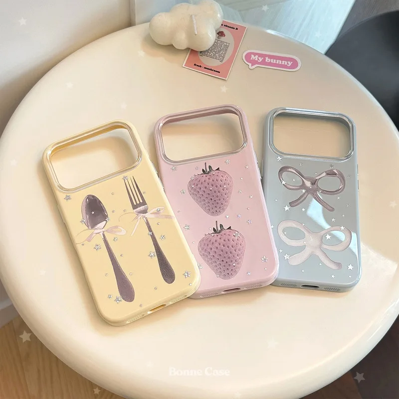 Korean Style Gold Foil Pattern Double Layer Soft TPU Shockproof Anti-drop Anti-fingerprint Phone Case for iPhone 17 16 15 14 Pro