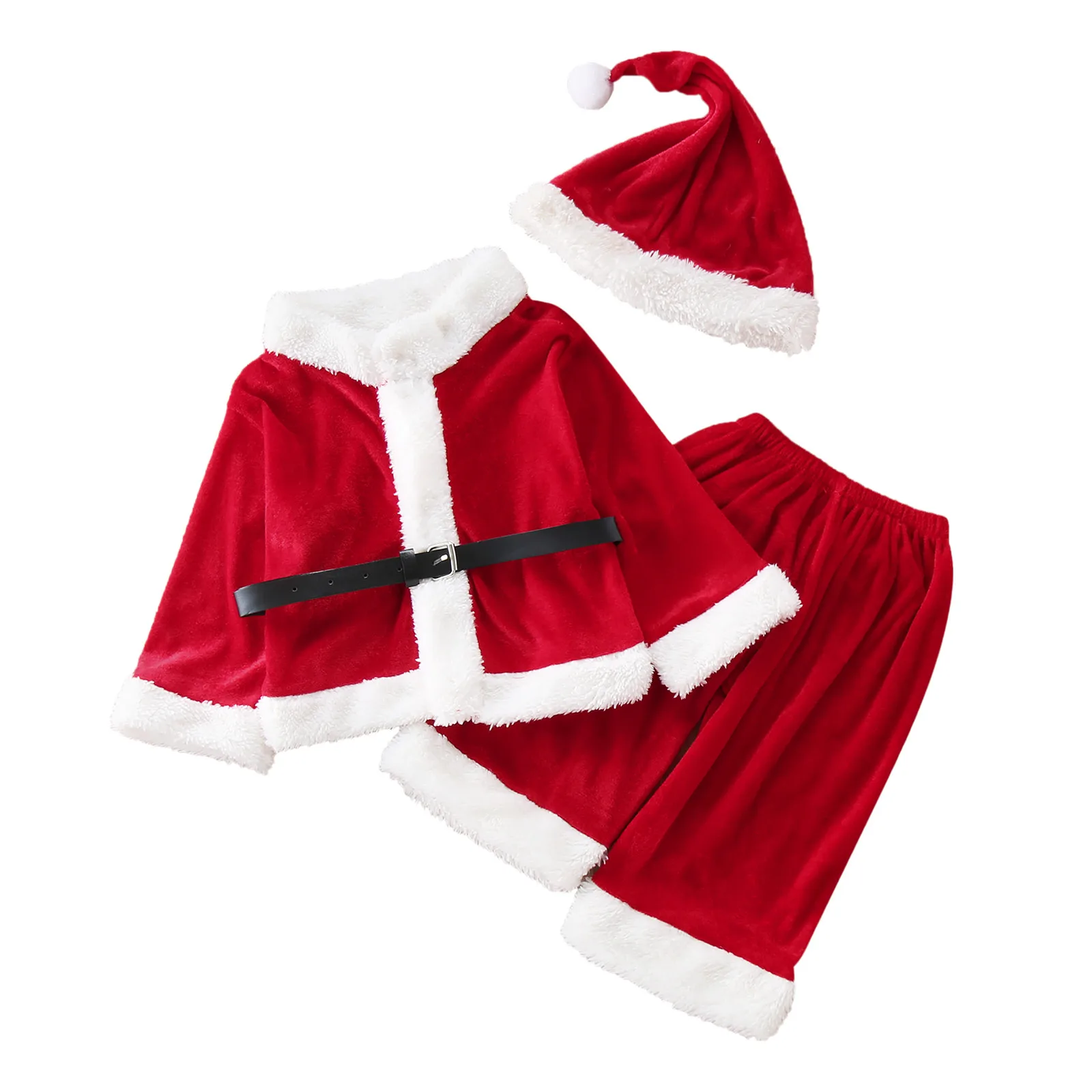 Infant Girls Baby Boys Cosplay Xmas Costume Set Christmas Santa Clause T-Shirt Tops Xmas Pants With Hat Kids Outfits Sets 3Pcs