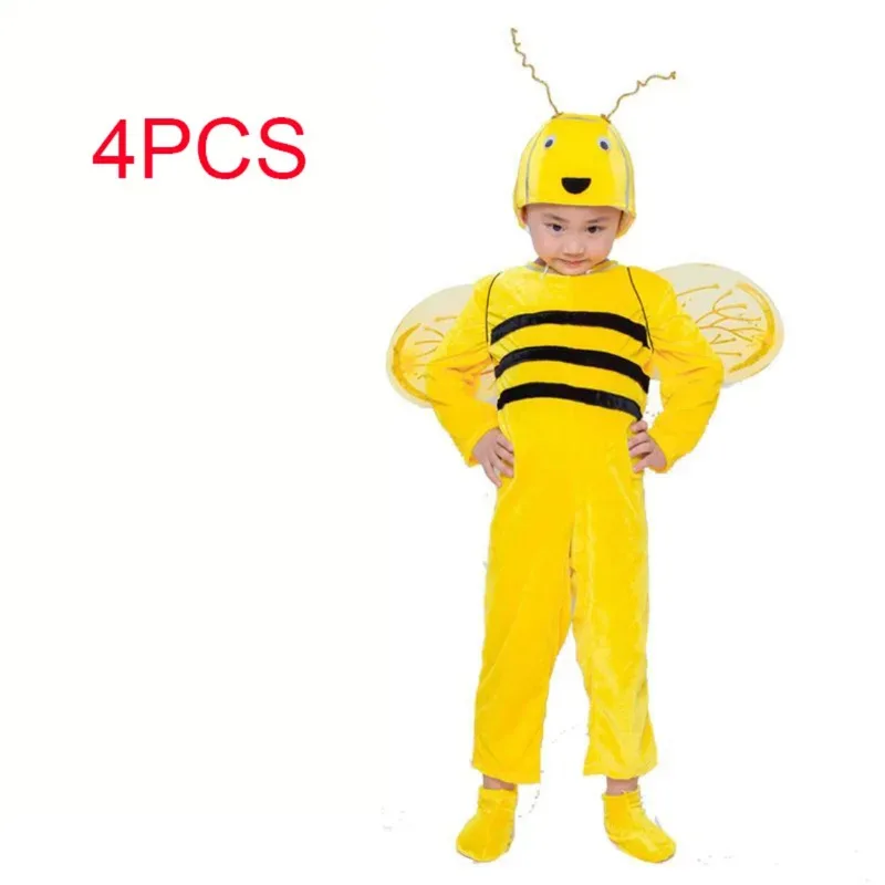 子供用コスチューム ハロウィン ハニー キッズ リトルビー コスチューム、ヘッドバンド+ドレス+ウィング+レッグウォーマーc;3.k'6;d.a;