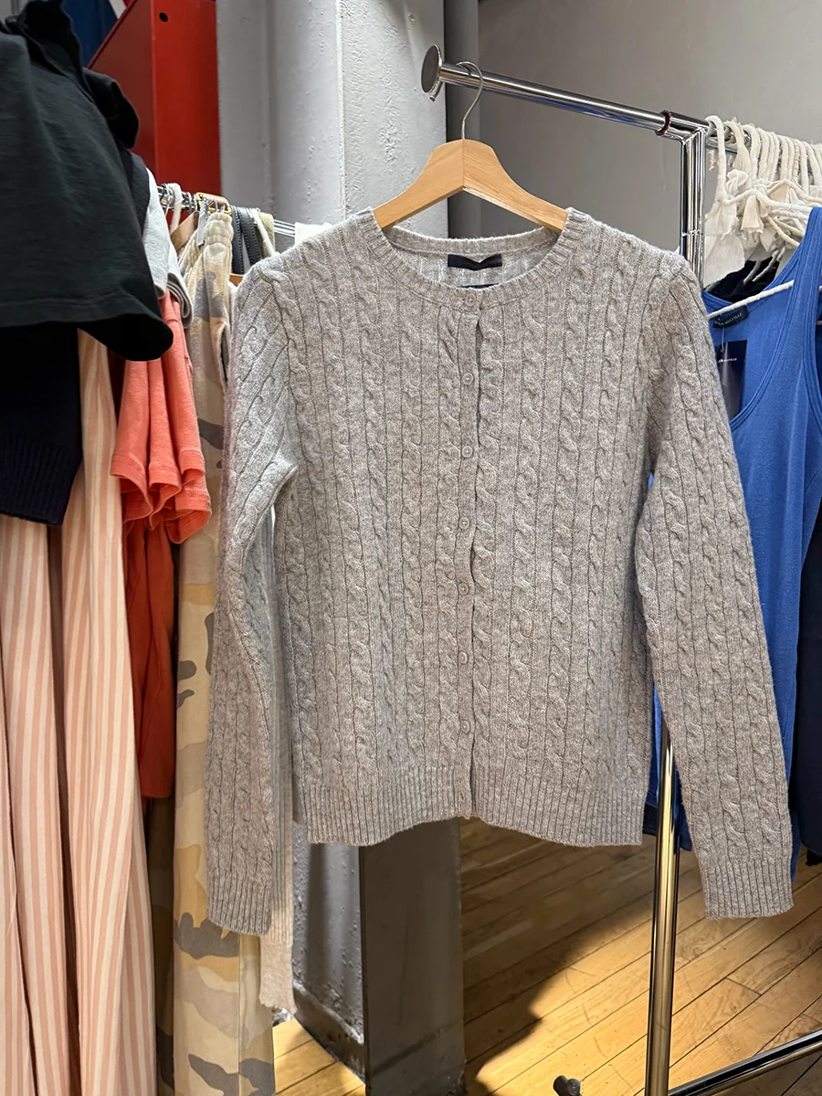 

Twist Flower Gray Casual Cardigan Sweater Woman O-neck Single Breasted Long Sleeve Coats Spring Vintage Solid Knit Knitwear Tops