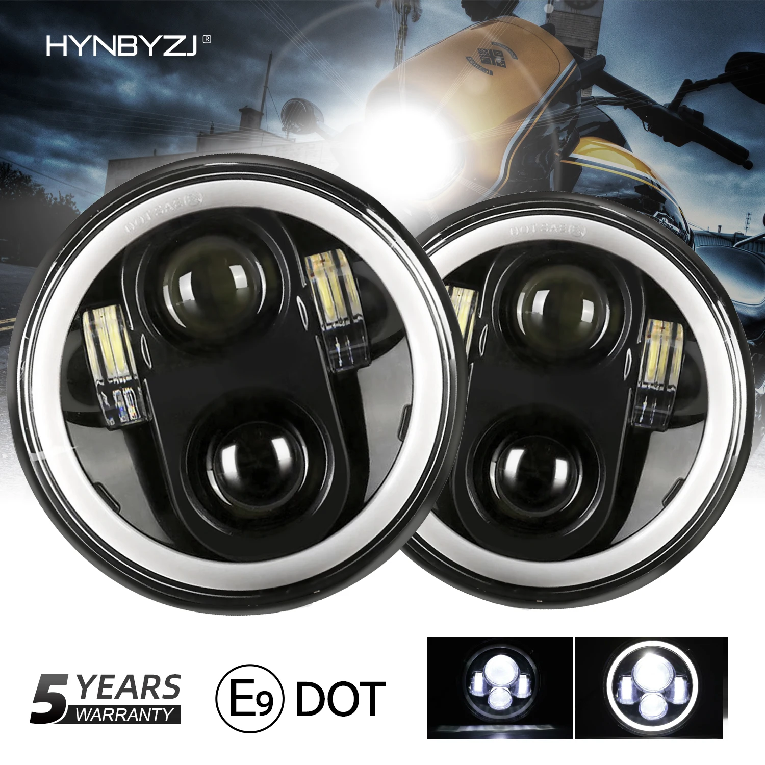 HYNBYZJ 5.75  Inch Round LED Headlight with Halo Ring DRL Amber Turn Signal For Honda Shadow VT 600 700 750 1100 VTX 1300 1800