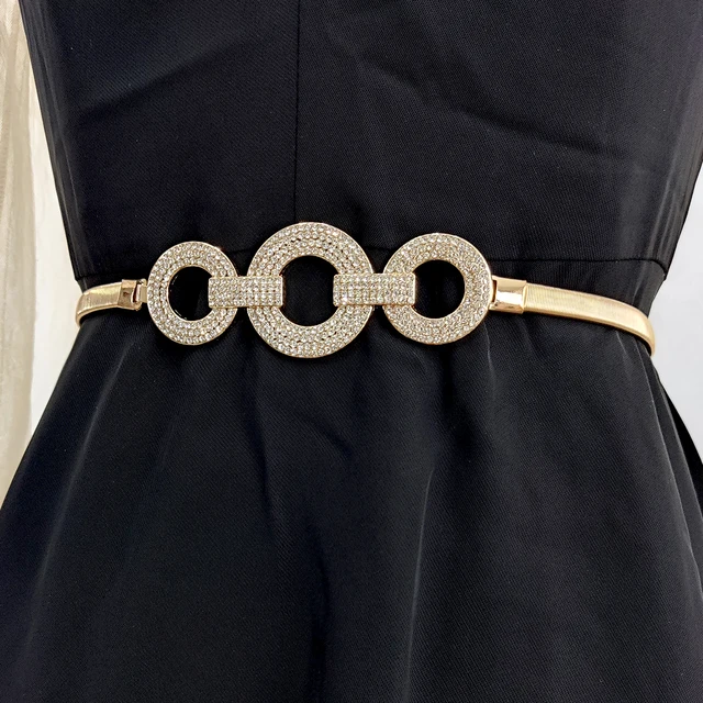 Modny elastyczny złoty łańcuszek do paska Rhineston designerskie paski dla kobiet wysokiej jakości luksusowa marka rozciągliwa sukienka z paskiem metalowy Riem
