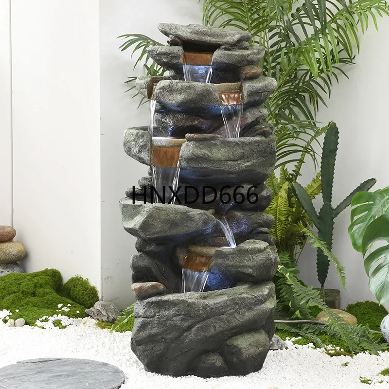 Waterfall Fountain, huge outdoor water features in gardens and terraces, LED lights and pumps, handmade resin fountain