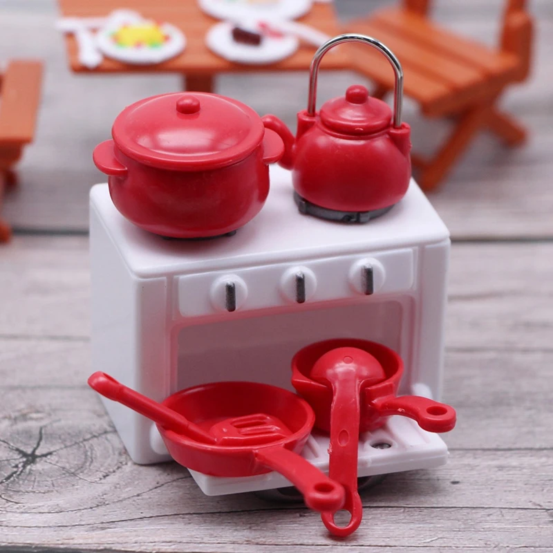 

1Set 1:12 Dollhouse Miniature Soup Pot Spoon Pan Kettle Model Kitchen Cookware Accessories For Doll House Decor Kids Play Toys