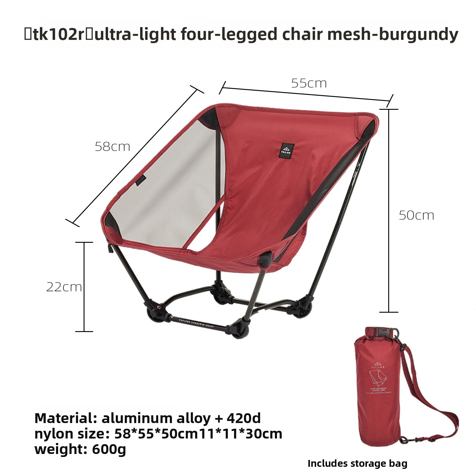 Draagbare ultralichte opvouwbare campingstoel 7-serie aluminium frame voor buiten kamperen, vissen, wandelen, reizen, backpacken