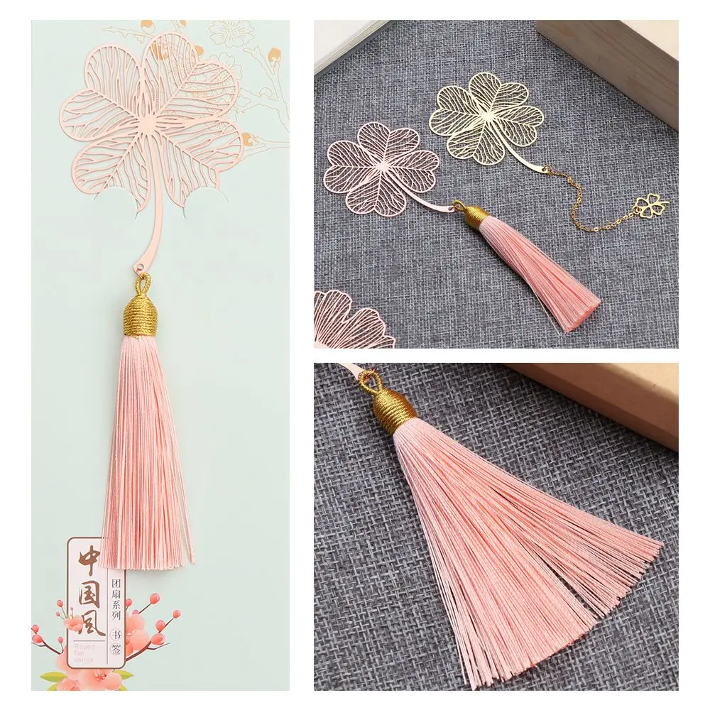

New Book Holder Rose Gold Chinese Style Metal Bookmark Tassel Leaf