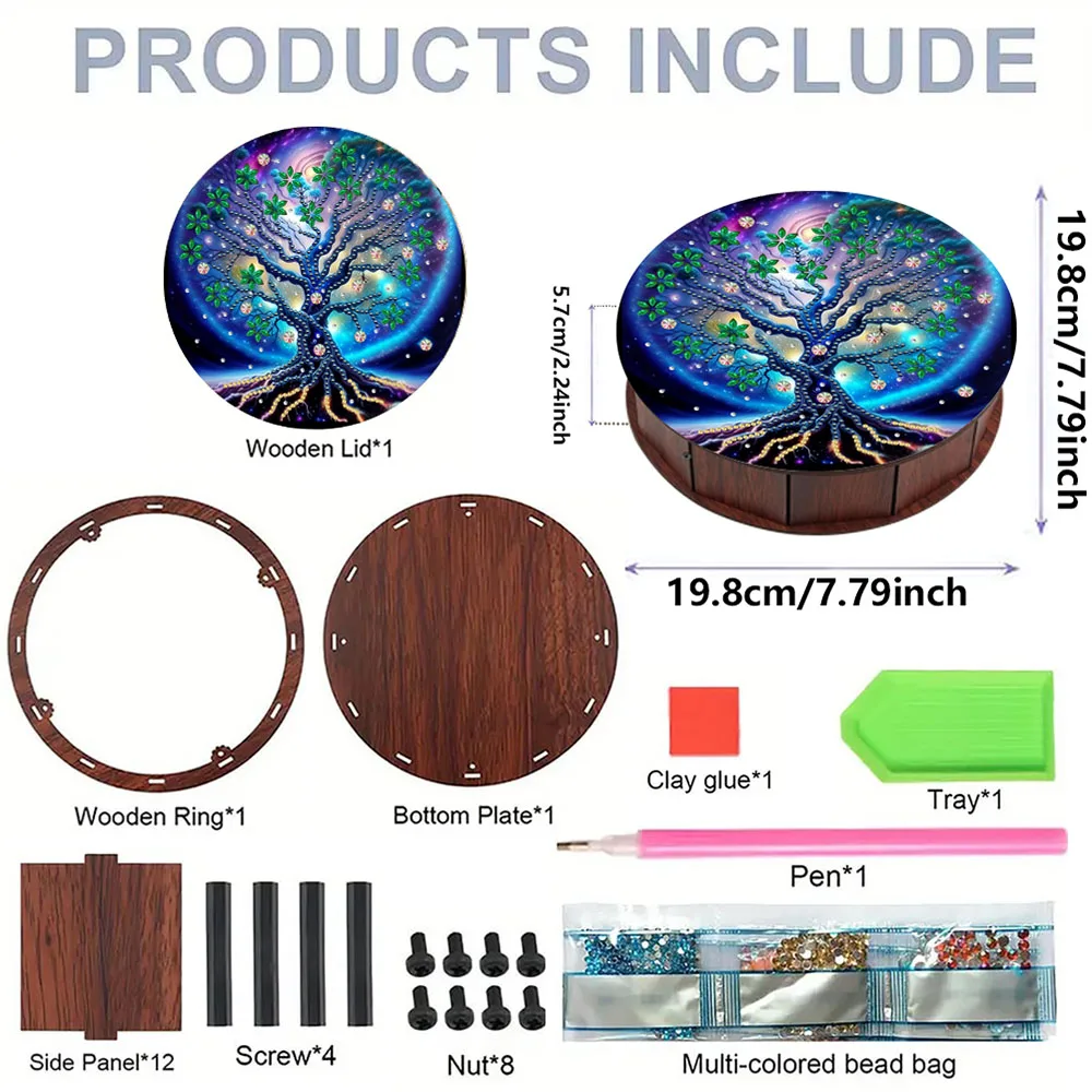 1 DIY diamond painting set, with a wood splicing plant theme, can be used as a home handheld storage box decoration set.