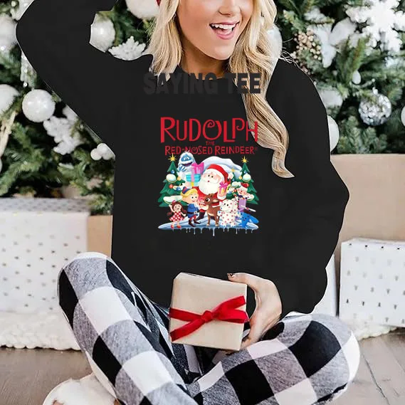 Niedlicher Rudolph die rote Nase Rentier Pullower Pullover Weihnachten spezielle Weihnachts kostüm Langarm T-Shirt Urlaub Weihnachten Sweatshirt