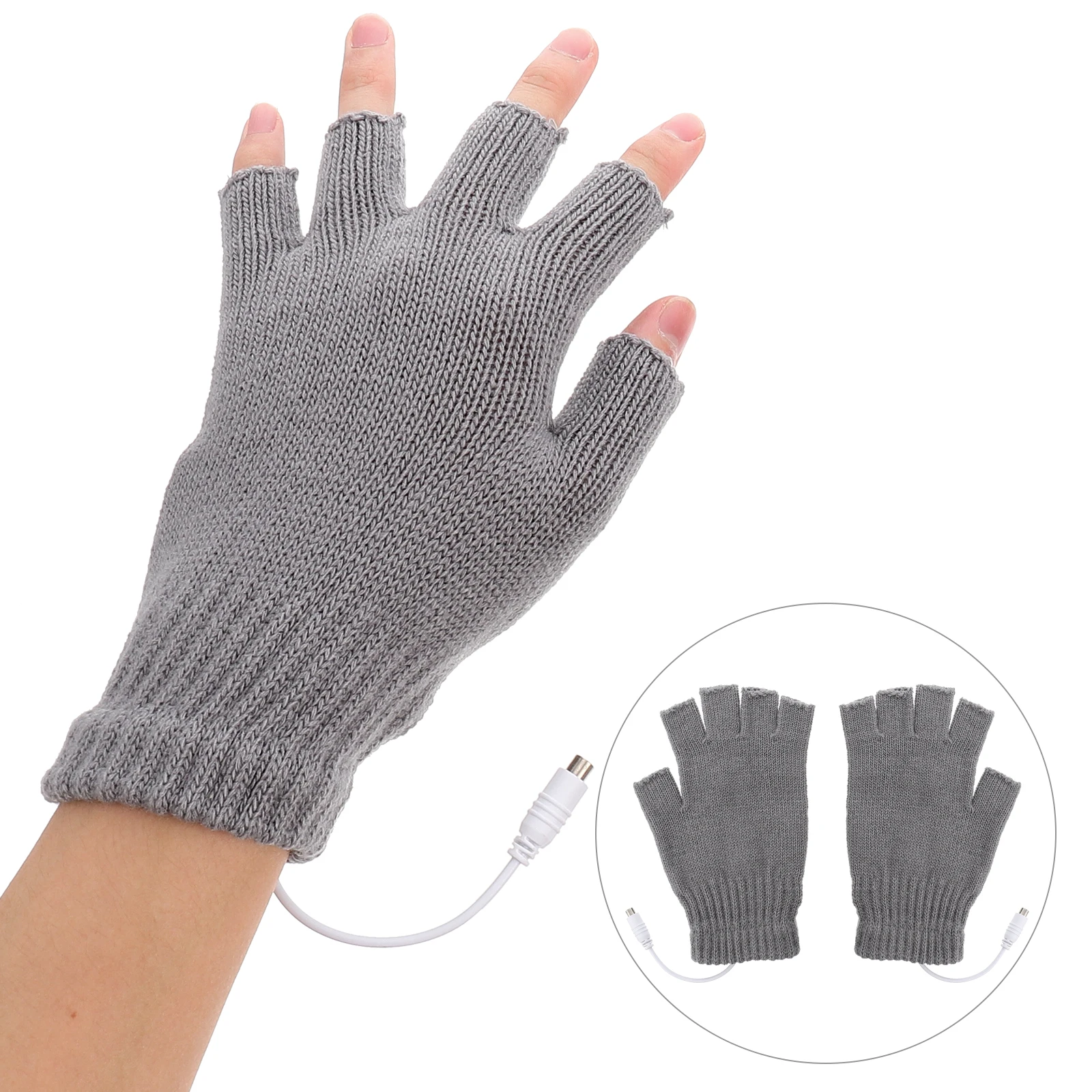 

1 Pair Usb Heated Mittens Half Finger Warm Knitting Gloves Thermal Hands Warmer For Men Women Unisex Laptop