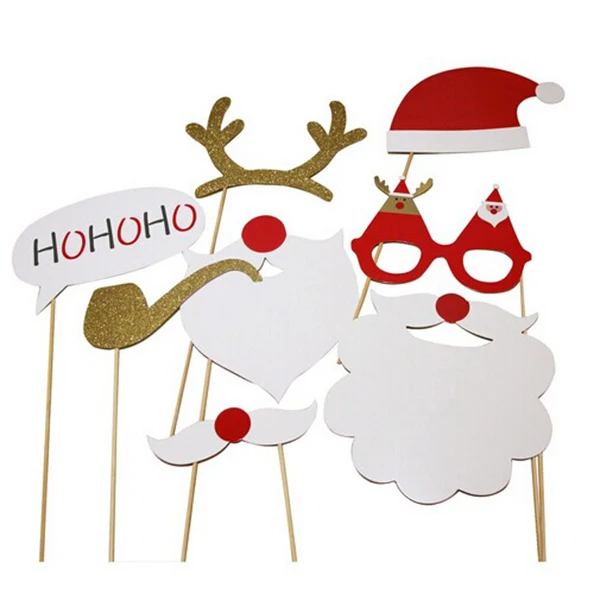 

8Pcs High Quality Reusable Party Props DIY Kit Featuring Glasses Moustache Deer Horn Santa Hat for Fun Photo Decoration