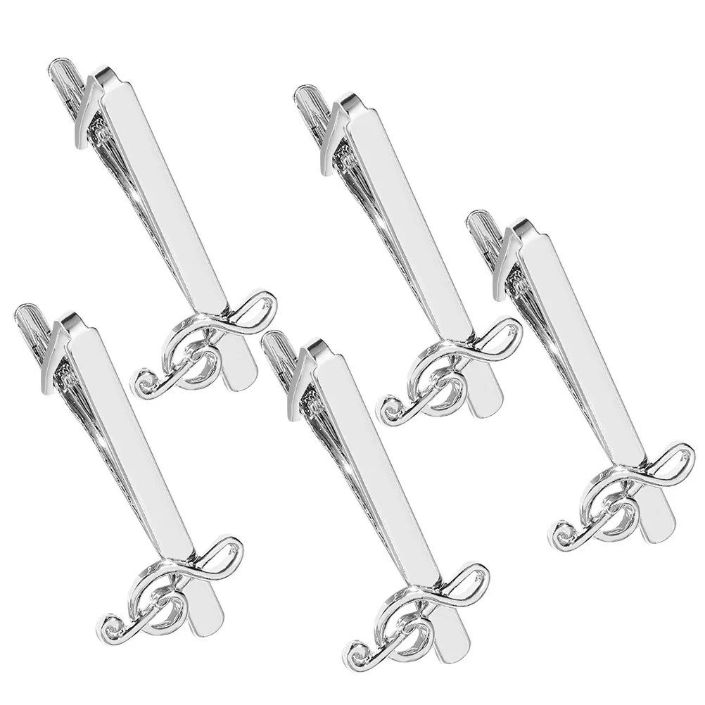 5Pcs Men Tie Clips Music Note Business Metal Necktie Clips Strong Grip Unique Artistic Clip for Formal Casual Events
