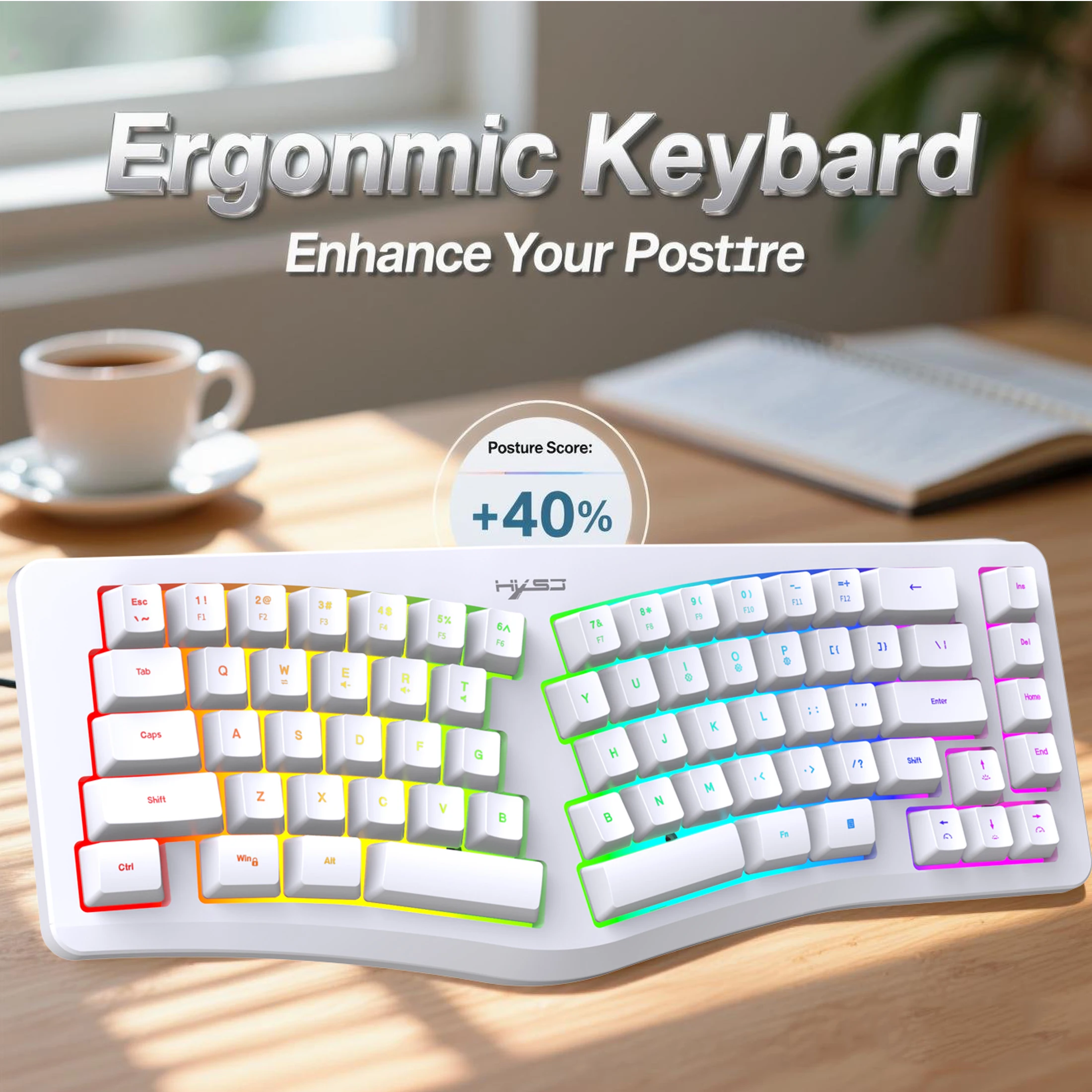 人間工学に基づいたキーボード、RGBバックライト付き69キー有線USBコンピュータキーボード、洗練された人間工学に基づいたデザイン、特大のレターキー簡単