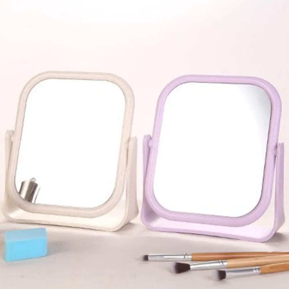 Espejo de maquillaje de doble cara giratorio de 360 grados, espejo cosmético de escritorio moderno con corazón femenino, espejo de plástico de fácil uso para estudiantes
