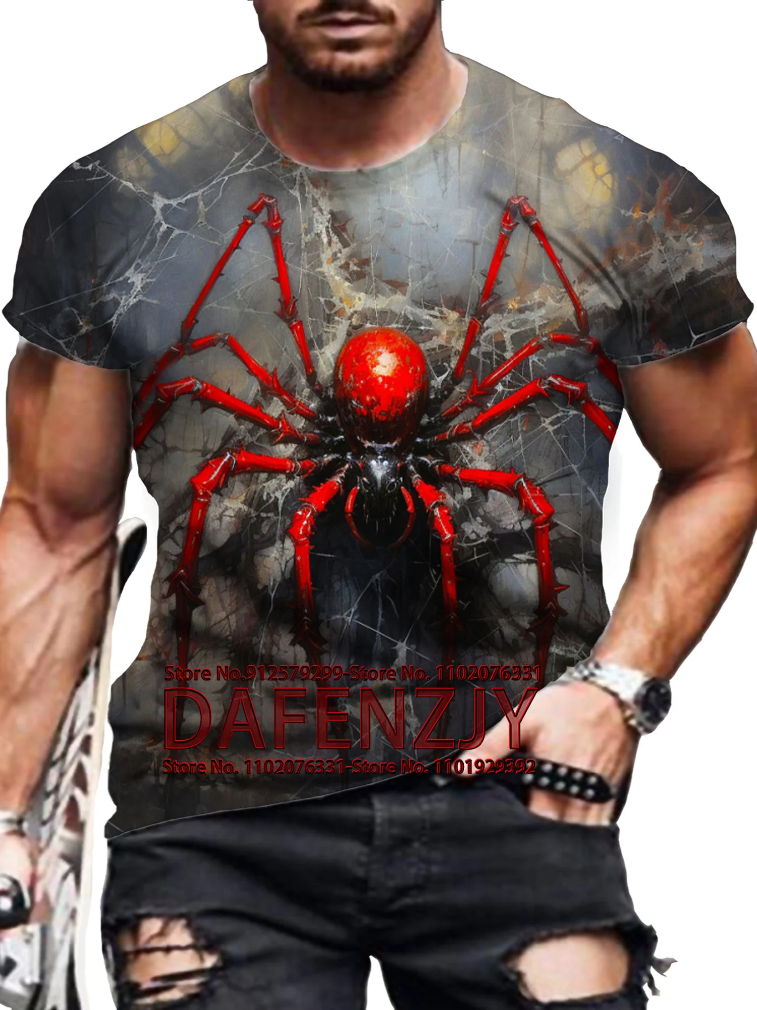 Animal T-Shirts For Men 3d Hip Hop Spider Print Daily Casual Short Sleeved Loose Oversized T-Shirt Street Harajuku Tops Tee 2024