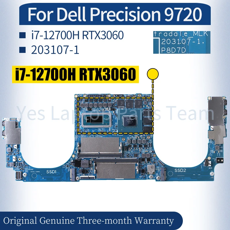 

Материнская плата для ноутбука Dell Precision 9720 203107-1 0KNF8J i7-12700H RTX3060, материнская плата для ноутбука