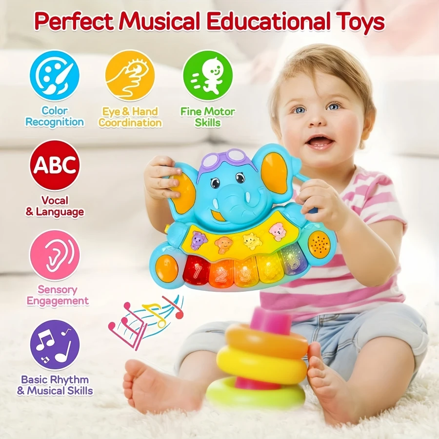 Baby Piano Toys, Elephant Music Baby Toys 18 Months Early Learning Educational Piano Keyboard Baby Toys For Baby Girls Piano Toy