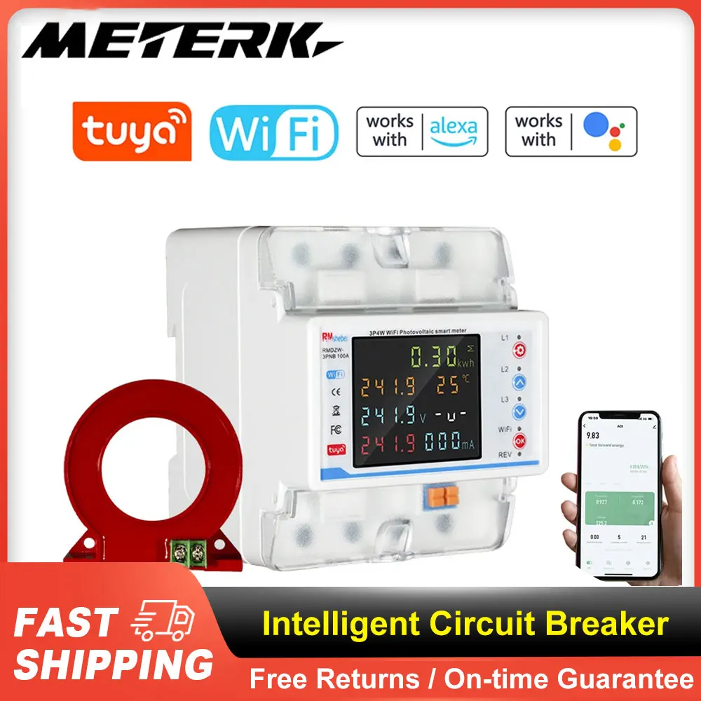 Tuya WiFi Intelligent Circuit Breaker Automatic Reclosure Protector 3P4W Power Three Phase Reclosure Switch Multiple Protections