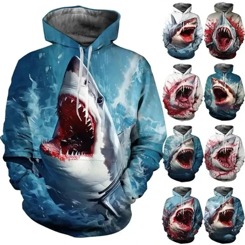 

Fierce Shark Fishing Hoodie Men Y2k Pullovers 3D Whale Sealife Printed Hoodies Harajuku Fashion Streetwear Womens Clothing Hoody