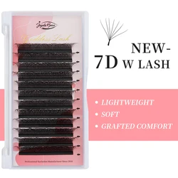 Extensões de cílios acenadas mão da deusa, 7D W Shape Lashes, Premade Fans, Full Lashes, Natural Soft, Light Individual, Matte Dense