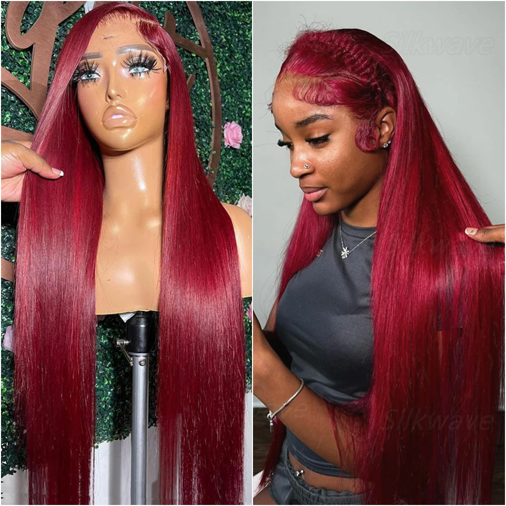 

Парик из натуральных волос 13x6 HD Lace Front, цвет 99J красный бордовый, прозрачный HD, с предварительно выщипанной линией роста волос, прямой.