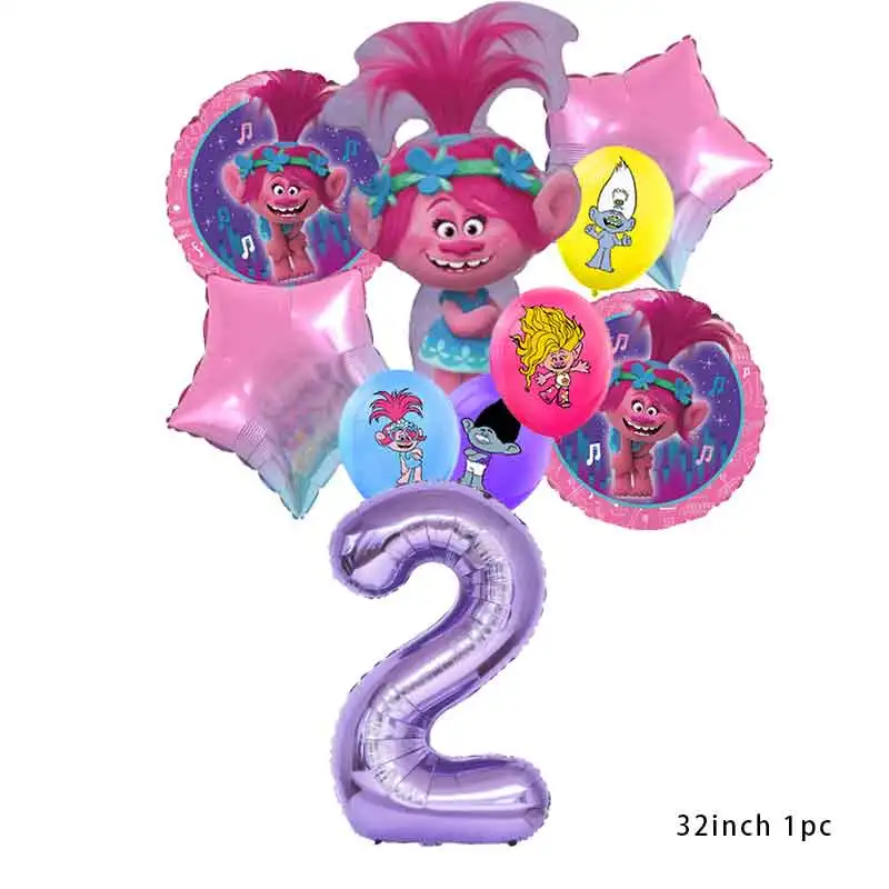 Disney Trolls foil Balloon Girls Birthday Party Supplies Home Decor purple Number Ballon Baby Shower Boy Wedding Decoration