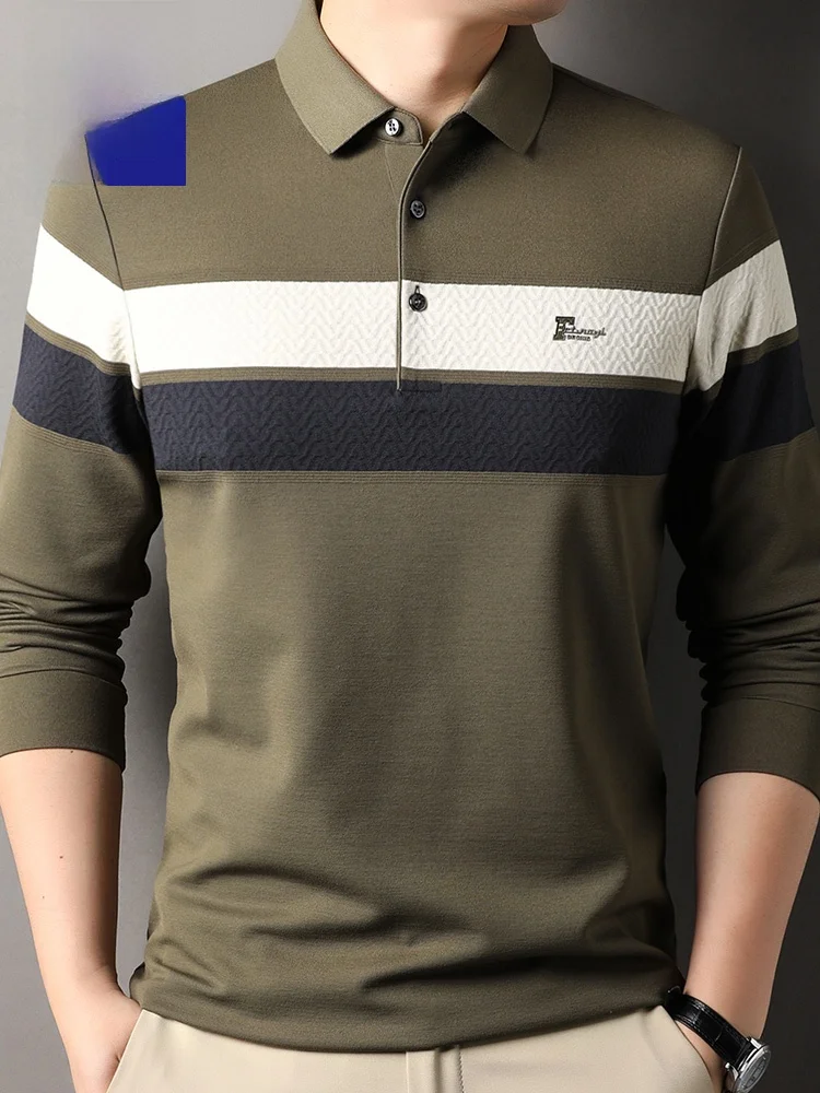 

Romon Men's Shirt Casual Long Sleeve Striped Base Tee Fashionable Business Casual Polyester Blend Breathable Spring Autumn