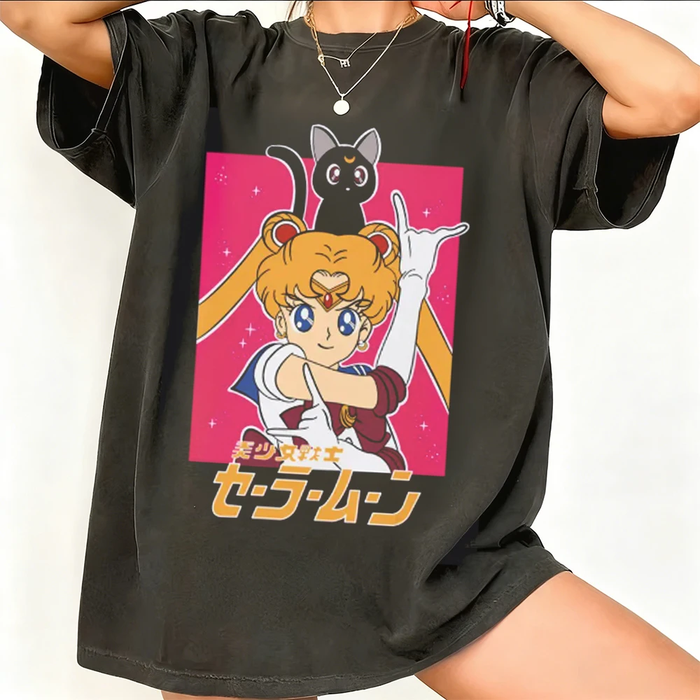 Sailor Moon Retro 90s Anime Graphic T Shirt Summer Cotton Men Women Tee Streetwear Casual Trend Short Sleeve Couple Hip Hop Top