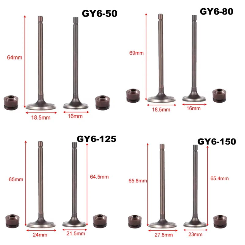 

Motorcycle Engine Valves Set for GY50 GY660 GY80 GY6125 GY6150 50cc-150cc Scooter 139QMB 157qmEngine Intake Exhaust With Seals