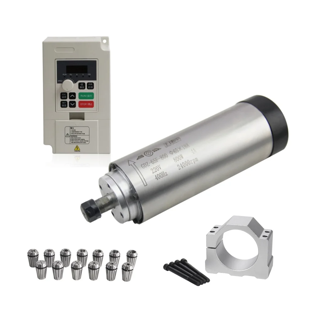 GDZ-65F-800 65mm 800W ER11 Air Cooled Spindle Motor CNC Kit 0.8KW CNC Spindle Motor With 0.75KW Inverter 65mm Clamp ER11 Collets
