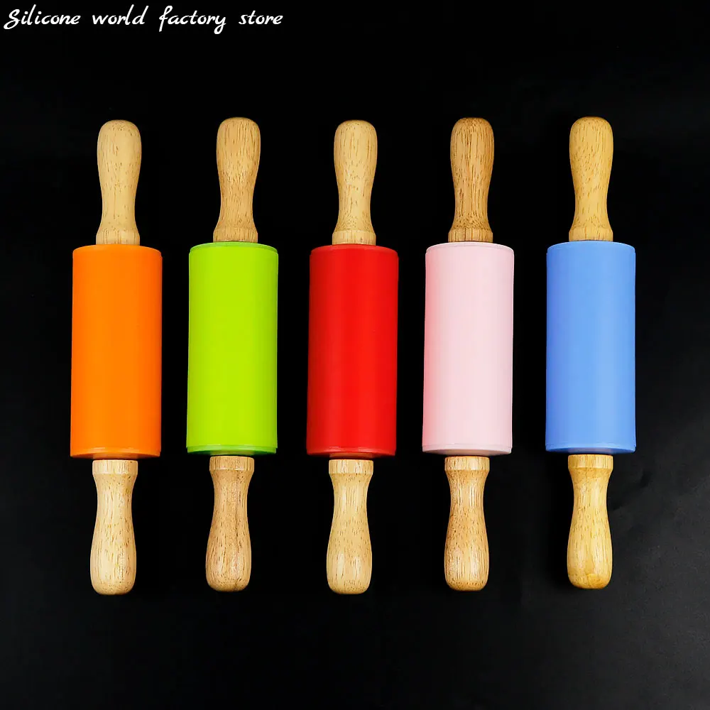 Siliconen World Silicone Rolling Pin Solid Wood Handle Roller Type Flour Stick Non-Stick Rolling Dough Stick Kitchen Baking Tool