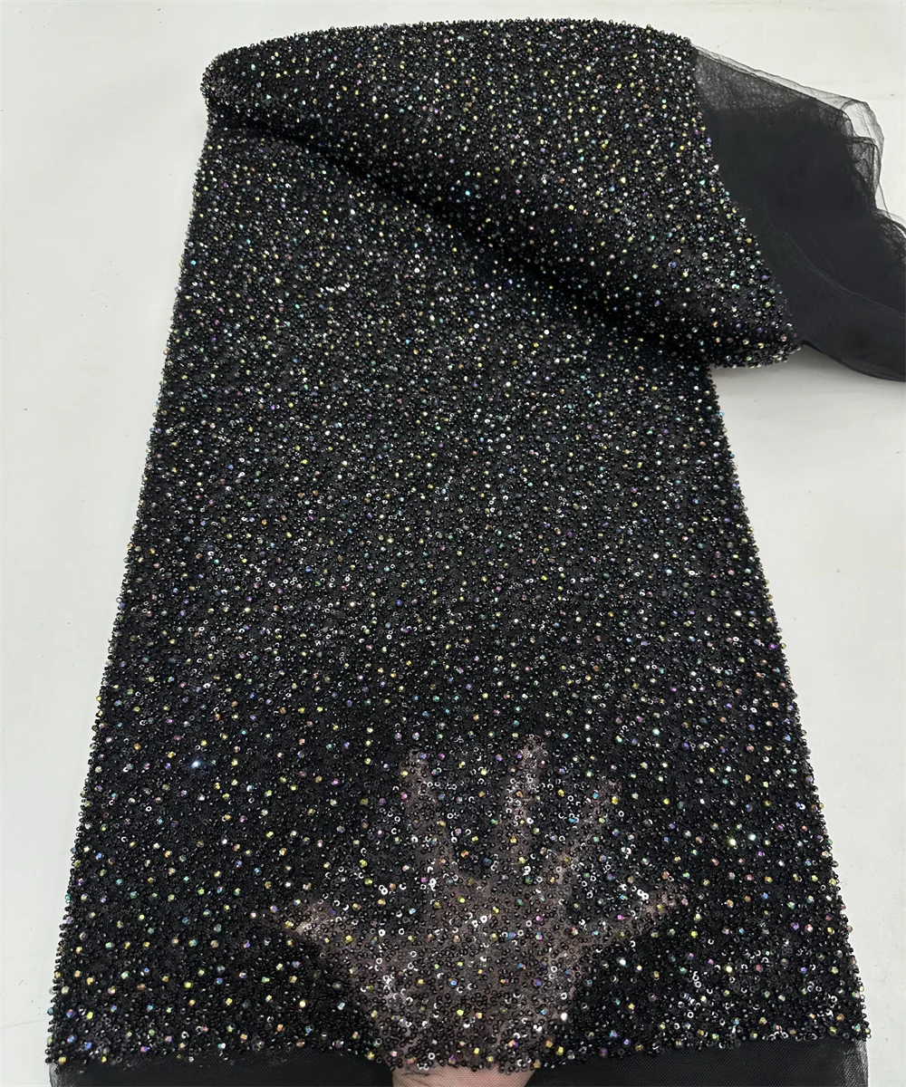 African High Quality rhinestone beaded fabri Plus Sequin tulle Lace Fabric High Quality Sequin Embroidery French lace Nigerian