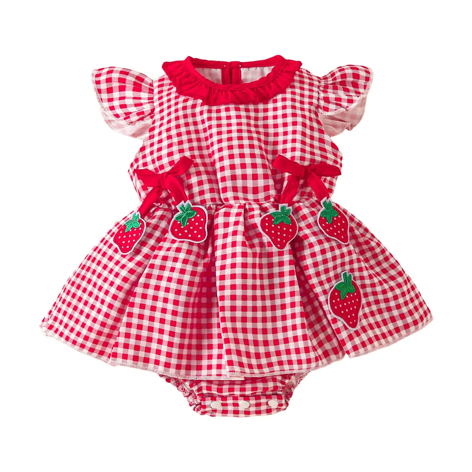 

Leotard for Girls Long Sleeved Children's Clothing Infants And Toddlers Strawberry Print Plaid Top Sleeveless Bodysuits Girl