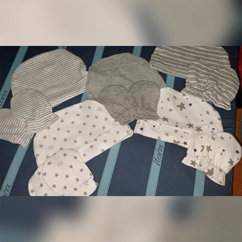 Kiddiezoom-Conjunto de gorro y guantes para recién nacido, accesorios de ropa para bebé, gorros de algodón 100%, gorro de Hospital y traje de