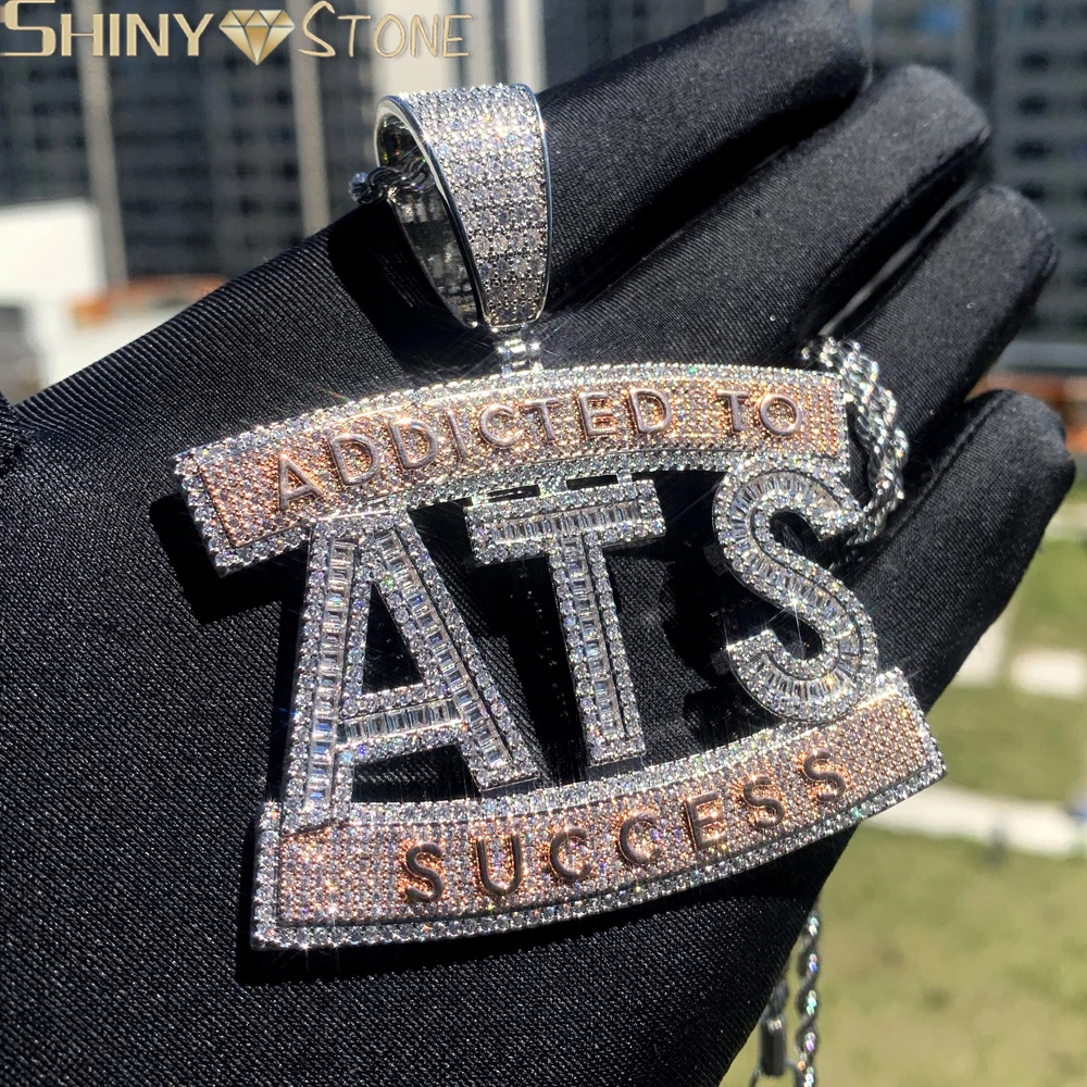 Hip Hop Addicted To Success Letter Pendant Necklace With Rope Chain Iced Out Bling 5A Cubic Zirconia Fashion Men Women Jewelry