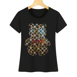 IZEVUS Hot selling high-quality diamond women's T-shirts loose leisure new flash diamond bear T-shirts