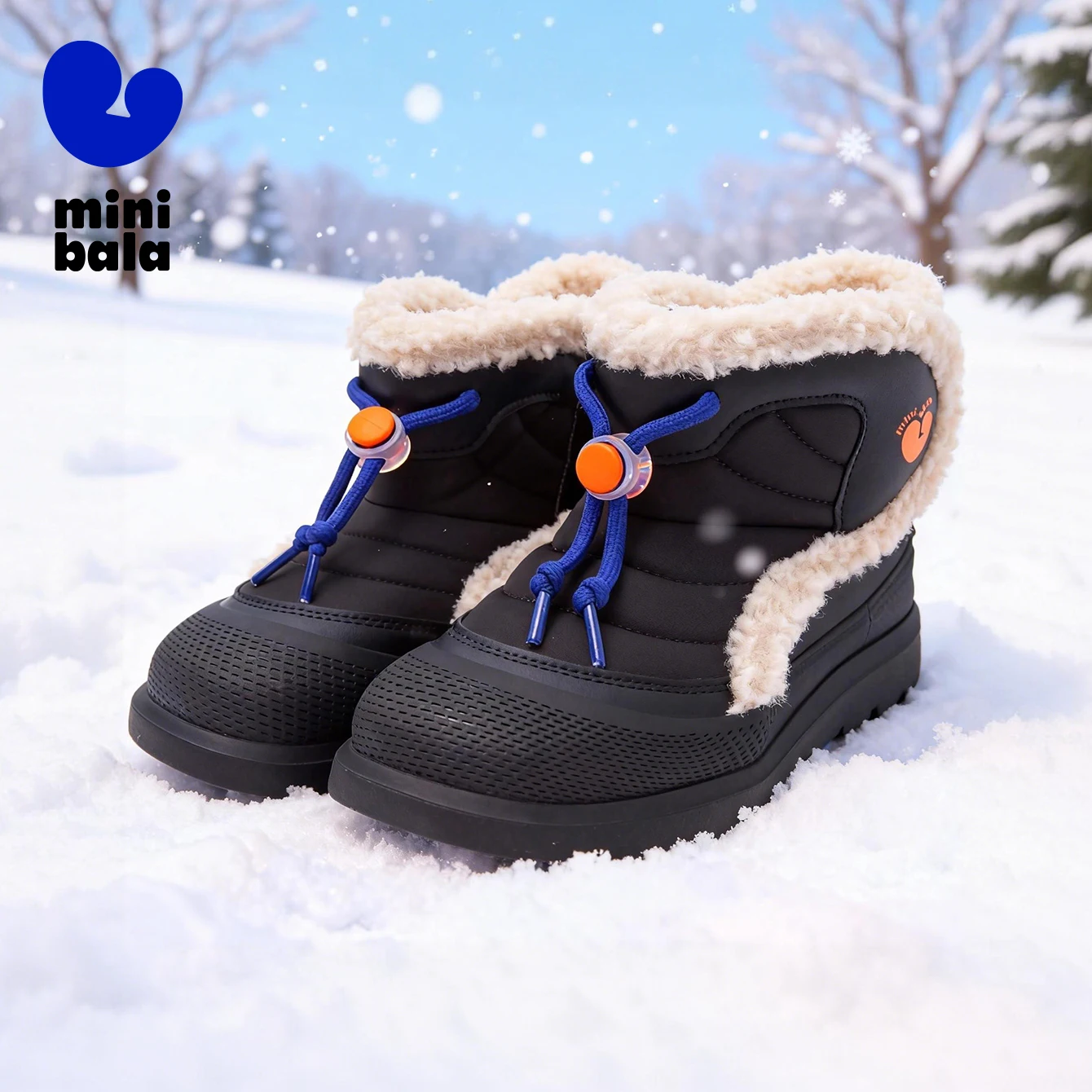 

Mini Balabala Kids Snow Boots Winter Plush Lined Anti-Slip Rubber Sole Easy-Clean Shoes