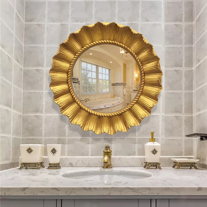 Baroque Style Wedding and Living Room Wall Mirror Golden Decorative PU Mirror