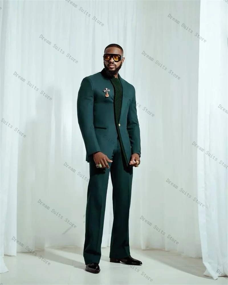 Splicing Color Men Suit Set 2 Piece Blazer+Pants Trousers Autumn Green Customized Formal Office Jacket Wedding Tuxedos Prom Coat